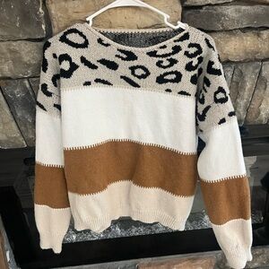 SHEIN Leopard Patterned Color Block Sweater